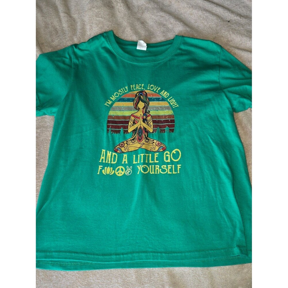 Green Graphic Short Sleeve Tee with Yoga Illustration